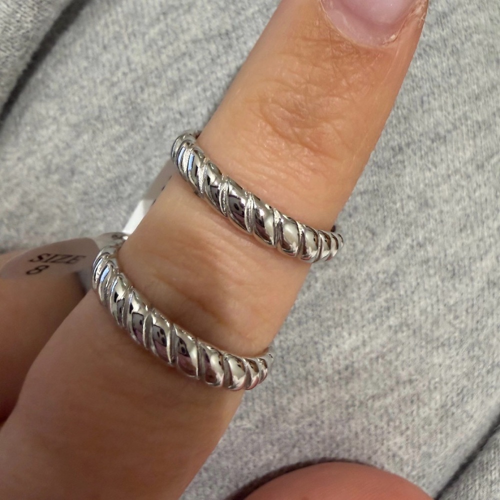 Sterling-Tone Twisted Rope Midi Rings - Silver